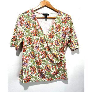 Lauren Ralph Lauren wrap crop top tropical floral summer casual vacation womenXL